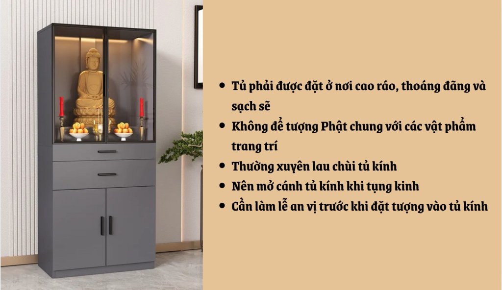Những lưu ý quan trọng khác khi để tượng Phật trong tủ kính
